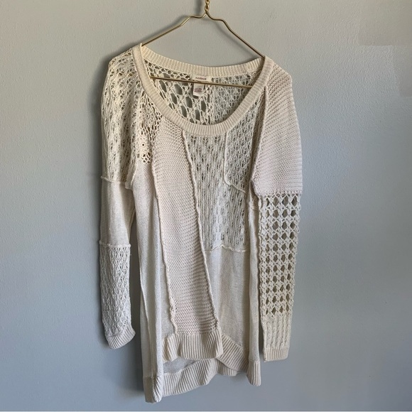 Sundance linen cotton crochet patchwork scoop neck knit sweater cream size large - Picture 5 of 5